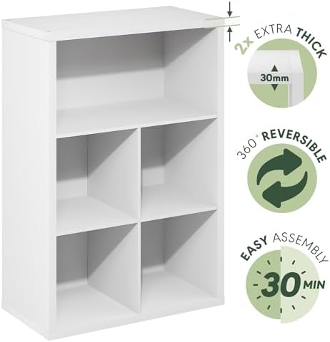 Furinno Cubicle Book Shelf, 5-Cube Bookshelf, Extra Thick Frame Cube Storage Organizer Bookcase with Closed Back, 15.3 x