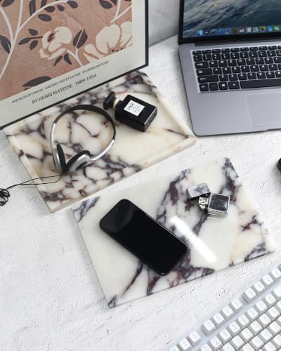 Real Luxurious Natural Marble Vanity Tray Genuine Marble Storage Tray for Home Decor Stone Tray for Bathroom/Kitchen/Van