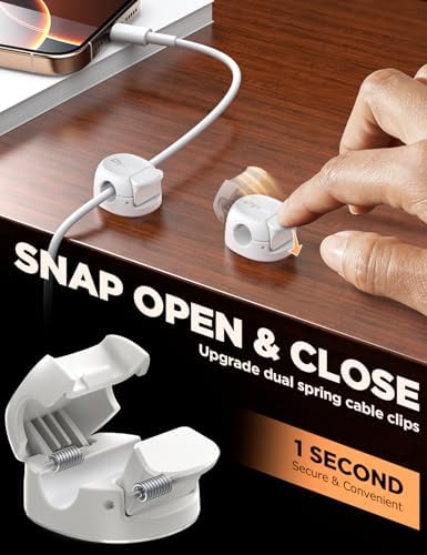 8Pack Cord Organizer [Dual Spring & Clasp] [Max Stability] Cable Clips, Chfeila Cord Holder, Desk Cable Management, Adhe