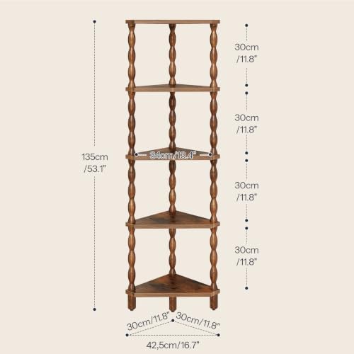 HOOBRO Corner Shelf, 5-Tier Wooden Corner Bookshelf for Small Space, Stylish Corner Storage Display Shelves for Living R