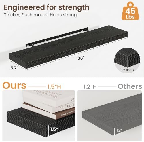 36 Inch Floating Shelves for Wall 2 Pack, Wood Wall Bathroom Shelves