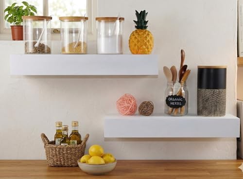 Rectangle Wooden Floating Shelves Wall Mounted, 16.5 inch Ledge to Storage Organize and Trophy Display Home Decor for Be