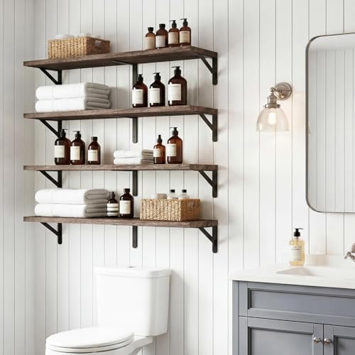 YGEOMER 35.4 in Floating Shelves for Wall Home Decor, Brown Set of 4