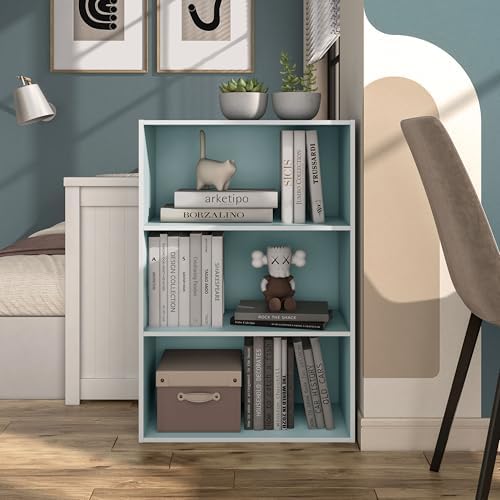 Homes: Inside + Out Apexa 3-Tier Cube Storage Organizer Shelves, Stackable Wood Bookcase Fits Cubby Bins for Organizatio
