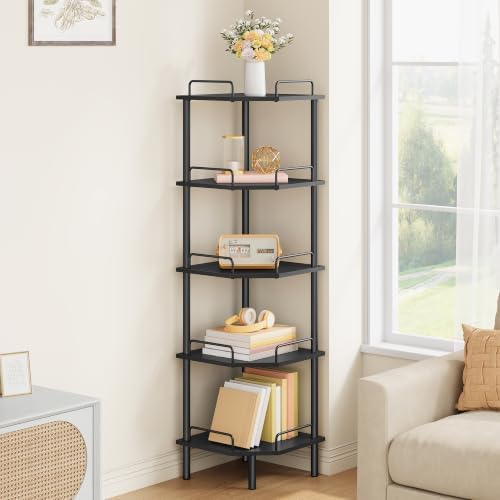 Tajsoon 5 Tier Corner Shelf Stand, Standing Corner Shelf Unit, Black