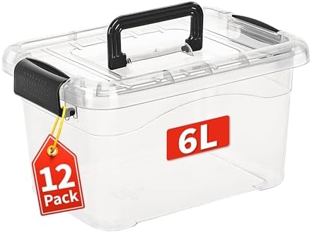Cetomo 6Lx12 Pack Storage Boxes, Storage Box with Lids and Handle for Home Dorm Office Organization, Stackable Nesting T