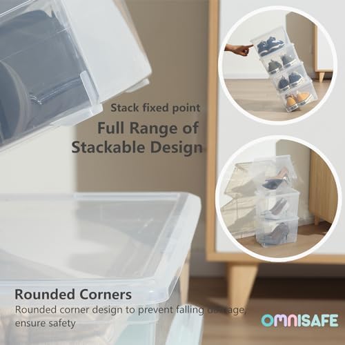 Stackable Plastic Storage Shoebox, BPA-Free Nestable Container with Latching Lid to Organize Shoes, See-Through Box for 