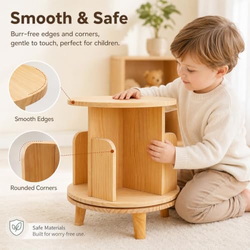 Rotating Bookshelf,Revolving Bookcase,Stackable Bookshelf Organizer, Swivel Bookcase Round Bookshelf, Book Shelf for Bed