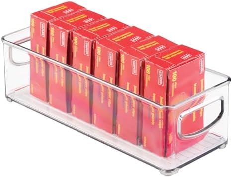 mDesign Small Plastic Office Storage Container Bins with Handles for Organization in Filing Cabinet, Closet Shelf, or Desk Drawers, Organizer for Notes, Pens, Pencils, Ligne Collection, 6 Pack - Clear