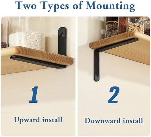 Mooche Black Shelf Brackets, Heavy Duty Floating Shelf Bracket for Wood Shelves, Wall Mounted Metal L Brackets, Wall She