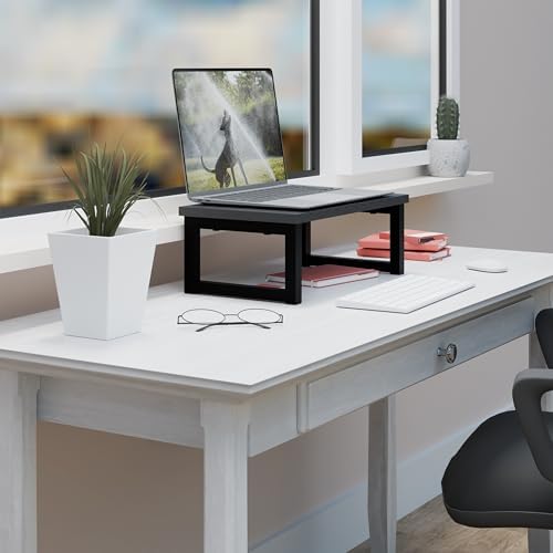 Relaxdays Monitor Stand, Desk Organiser, Ergonomic Screen Holder for Table, Home and Office, HWD: 15 x 40 x 23 cm, Black