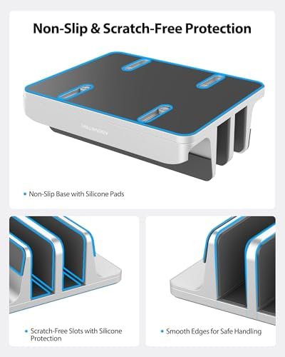 AboveTEK Vertical Laptop Stand, 3 Slots Aluminum Desk Laptop Holder & Laptop Docking Station Stand for MacBook, Tablet, 