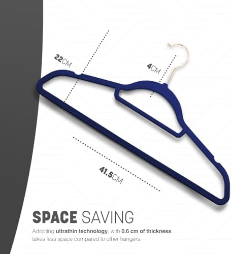 KEPLIN Velvet Hangers 20 Pack (41.5cm) - Non-Slip Clothes Coat Hangers with Tie Bar and 360 Degree Hook for Home Storage Durable, Sturdy & Space Saving Wardrobe (Navy Blue, 20 Pack)