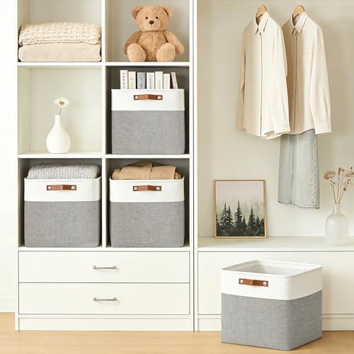 Bagnizer 13x13 Cube Storage Bins, Collapsible Fabric Storage Box, 4 Pack Closet Baskets with Handles for Organizing, She