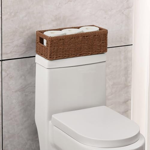 Vagusicc Wicker Storage Basket, Paper Rope Wicker Baskets with Handles, Toilet Paper Basket for Toilet Tank Top, Small Wicke Baskets for Organizing Shelves, 2-Pack, Brown