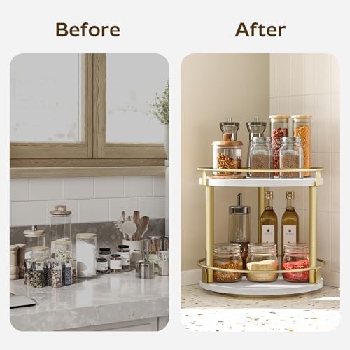 YATINEY Lazy Susan Organizer, Rotating Spice Rack, 2 Tier Spice Turntable Organizer, Industrial Turntable Spice Holder, 