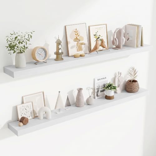 Fun Memories 60 Inch Fireplace Mantel Set of 2, Long Floating Shelf for Bedroom|Living Room, Wall Mounted Farmhouse Disp