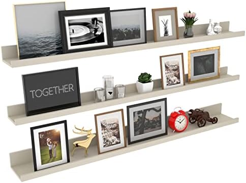 Giftgarden 47 Inch Floating Shelves for Wall Creamy White Beige Wood-Grain, Long Picture Ledge Large Wooden Photo Shelf 