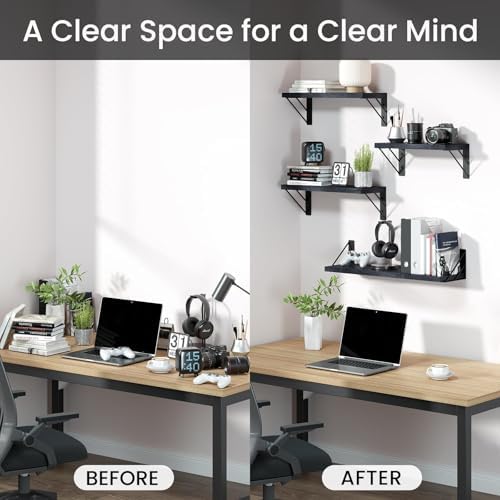 BAYKA Wall Mounted Floating Shelves (Black, Set of 3, 16" Mixed)