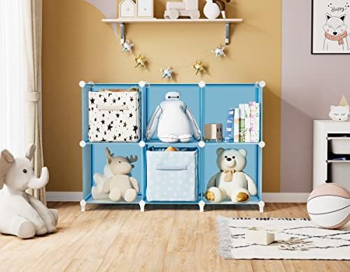Portable Closet 6 Cube Closet Organizer and Storage Shelf Bookcase with Metal Hammer, Organizer Cabinet for Kids, Bedroo