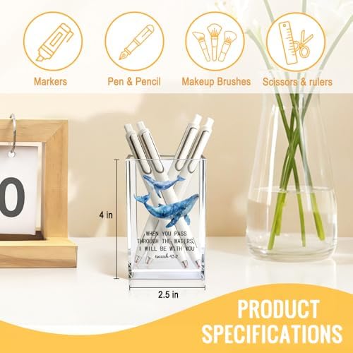 When You Pass Through The Waters Acrylic Cosmetic Pencil Pen Holder Cup, Christian Baptism Gift for Mom Sister Grandma BFF Aunt Coworker Women, Women Faith Gifts, Appreciation Thank You Present