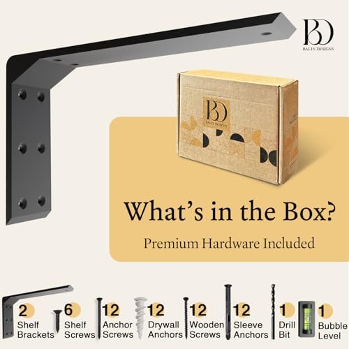 Countertop Brackets 12 –16 Inch Heavy Duty L Bracket – 11.5"x2.5"x7" (5/16" Thick / 8mm) Black Mantel Brackets & Corbels
