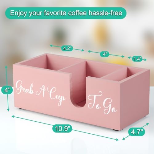 ALELION Pink Coffee Cup Organizer for Disposable Cups, Lids and Stir Sticks - 3-Compartment Countertop Cup Holder Storag