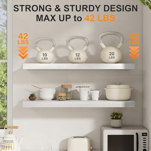 Fun Memories 40 Inch Floating Shelves Set of 2, 8 Inch Deep Wall Shelf, Rustic Wood Storage Shelves for Bedroom, Kitchen