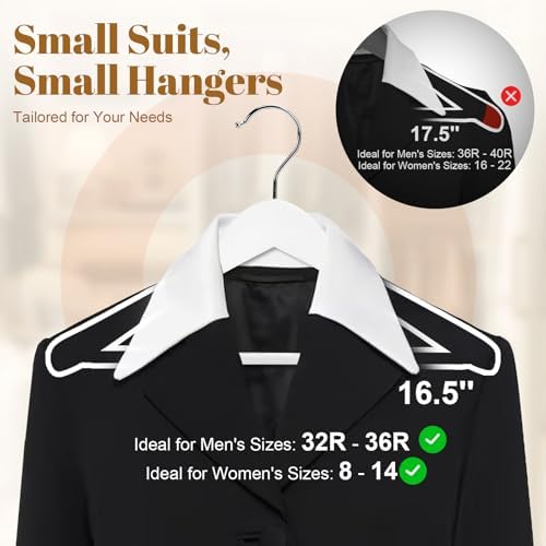 HOUSE DAY Wooden Suit Hangers 6 Pack，Heavy Duty Wide Shoulder Hangers, Solid Wood Coat Hanger with Non-Slip Pant Bar for Petite Adults, Teens and Small Suits, Coats, Jackets (White, 16.5‘’)
