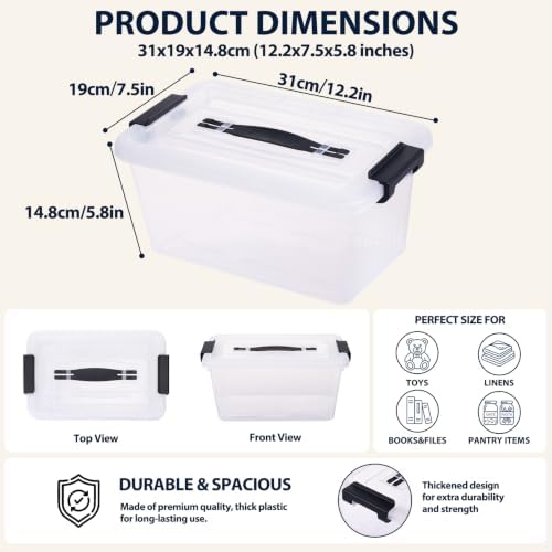 Storage Bins with Lids 6 Pack 7Qt Clear Stackable Organizer Containers