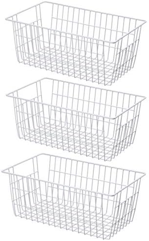SANNO Large Freezer Baskets Metal Storage Organizer Bin Basket Wire Storage Basket for Kitchen Pantry Bathroom Set of 3 