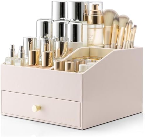 VLANDO 2-Layer Vanity Organizer with Drawers for Vanity,Apricot White