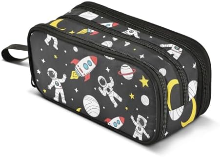 Astronaut Rocket Planet Stars Pencil Case Box Boys Girls Large Pencil Pouch Zipper Compartments Big Capacity Stationery Pen Bag Organizer for Kids Teens Adults School Office