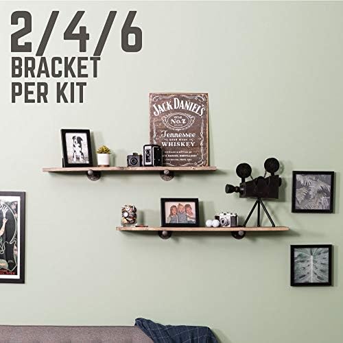 PIPE DECOR Industrial Pipe Shelf Brackets, 8 Inch, 4 Pack – Wall Mounted Double Flange Floating Shelf Brackets, Rustic V