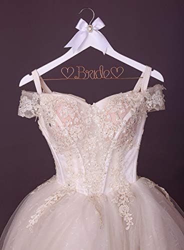 White Solid Wood Bridal Dress Hanger with Bridal Wire Lettering for Bridal Wedding Party Gift (White Hanger with Rose Go