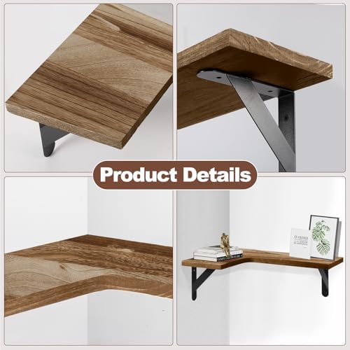 Set of 4 Corner Floating Shelves, Wall Mounted Shelf, Light Brown