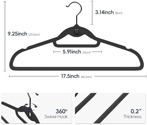 Velvet Stackable Hangers 50 Pack Space Saving Cascading Hook Black