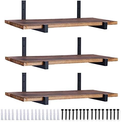 OVOV 6 Pack Heavy Duty Shelf Brackets Wall Mounted Industrial Farmhouse Floating Shelf Brackets with Lip (Black 8")