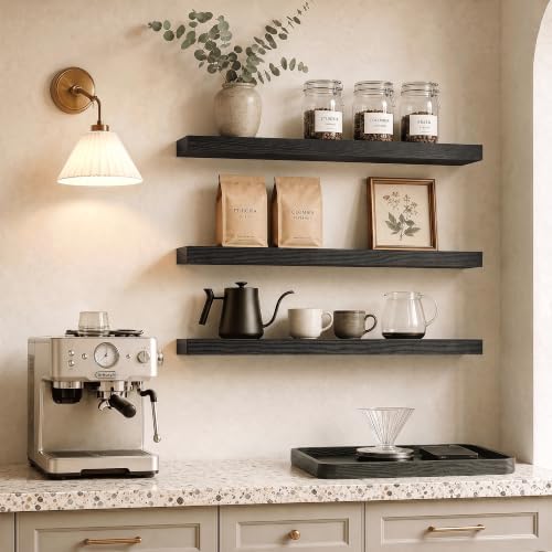 Floating Shelves 30 Inch, Wall Mounted Wood Shelf Set of 3, 8" Deep Shelf