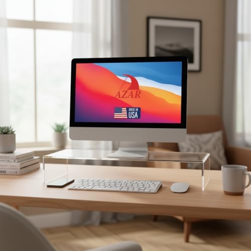 Azar 515360 Acrylic Monitor Stand Riser – Made in USA Laptop stand and Monitor Riser Acrylic Monitor Stand Riser Clear L