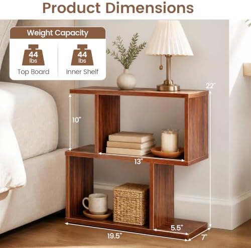GIANTEX 3-Tier Wood S-Shaped Geometric Bookshelf Set of 2, Walnut