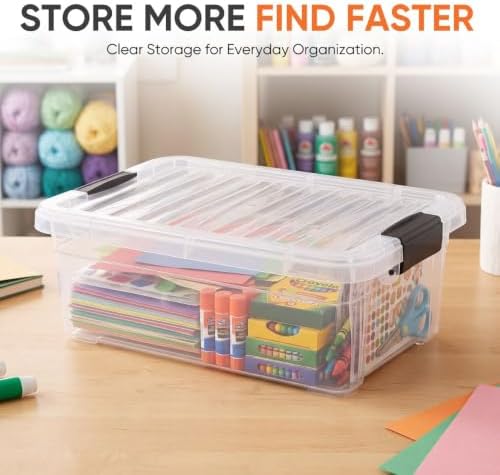 Superio 7.4 Quart Clear Plastic Storage Bin with Lid, Stackable Organizer Box, BPA-Free Storage Container for Home, Gara