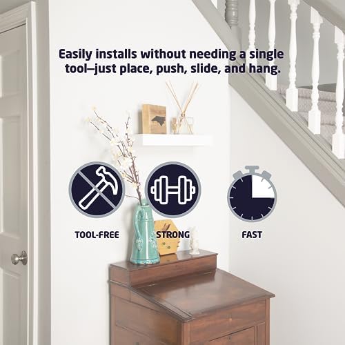 HIGH & MIGHTY 515601 Modern 18" Floating Shelf Holds up to 15lbs, Easy Tool-Free Dry Wall Installation, Flat, Retail Pac