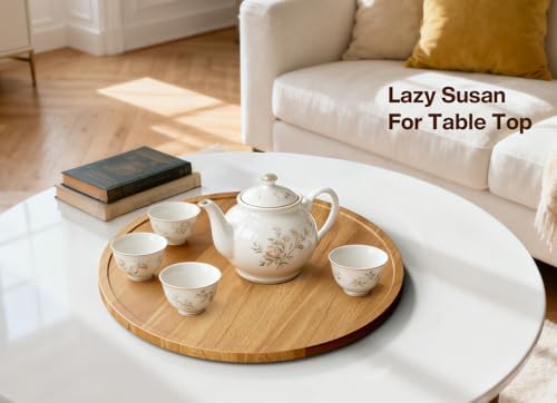 14" Acacia Wood Lazy Susan Turntable Organizer for Table Top, Round Wooden Lazy Susan Storage for Cabinet Countertop Pan
