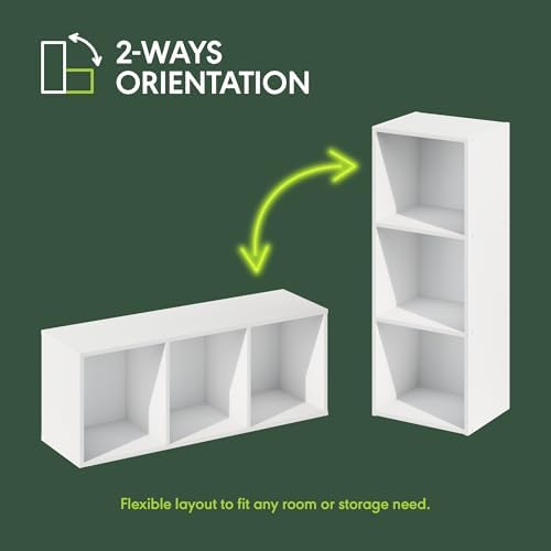 Furinno LUDER Book Shelf, 3-Cube Bookshelf, Bookcase with Open Shelves, 9.3 x 12 x 31.5, Easy Assembly, for Living Room,