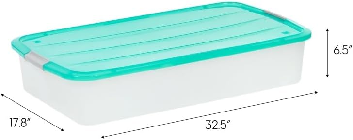 Under Bed Storage Bins with Lids, 50 Qt Clear Plastic Stackable Tote