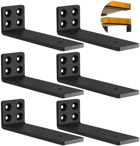 Floating Shelf Brackets Heavy Duty 10 Inch Long Hidden L Shelf Bracket Wall Shelving Supports (6 Pack)