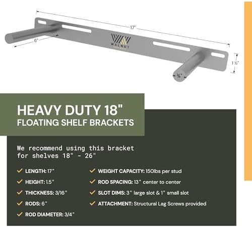 Floating Shelf Bracket - 18” Hidden Shelf Brackets, 150 LB Weight Capacity, Supports Wall Mounted Floating Shelves of An