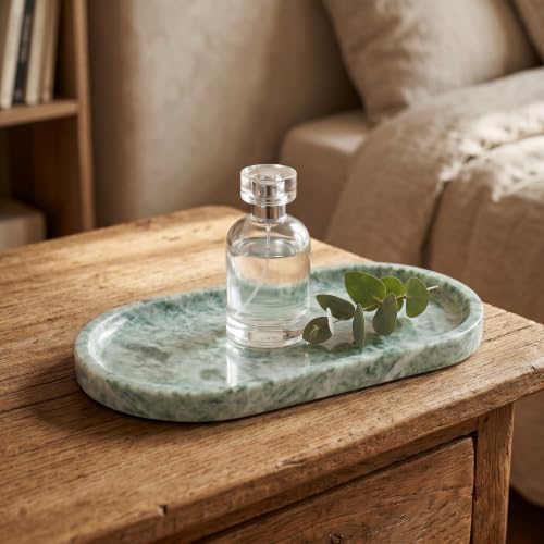 YKAJO Cloud Jade Oval Marble Tray, 9.8x4.7 Vanity Perfume Organizer Dish