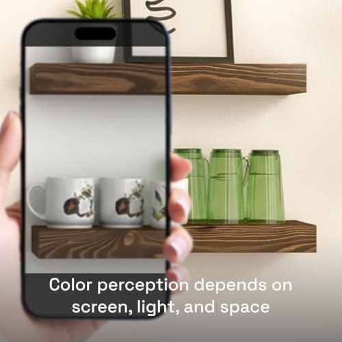Solid Wood Floating Shelves for Wall 16 Inch Walnut, Wooden Bathroom Shelf